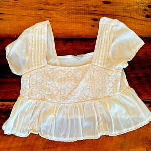 American Eagle cream white Puff Sleeve Peplum Blouse Medium